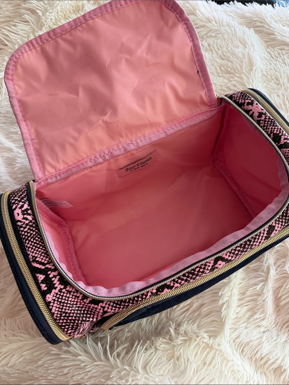 JNWT uicy Couture Cosmetic Bag with Pink Snake-Print Trim